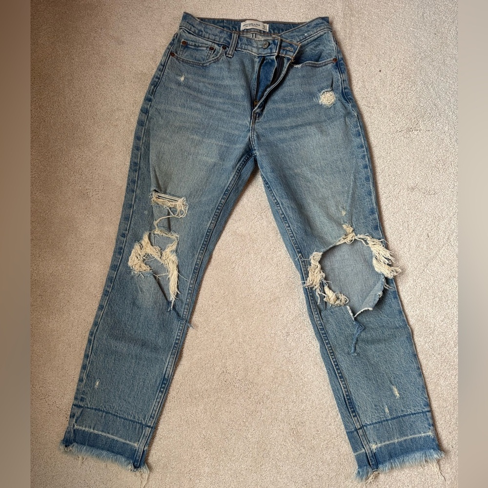 Abercrombie & Fitch Women's Distressed Light Blue Boyfriend Jeans